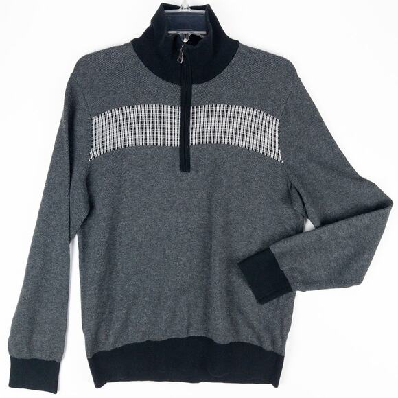 Banana Republic Silk Blend Sweater Men's Medium Pullover 1/4 Zip Gray Black - Picture 1 of 10